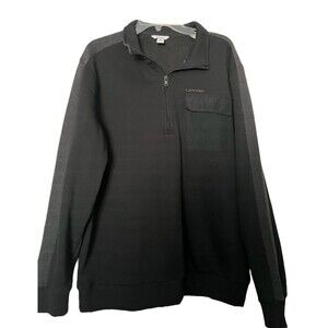 Calvin Klein Men's Fleece Jacket Quarter Zip Black Gray Stripe Pullover Size XL